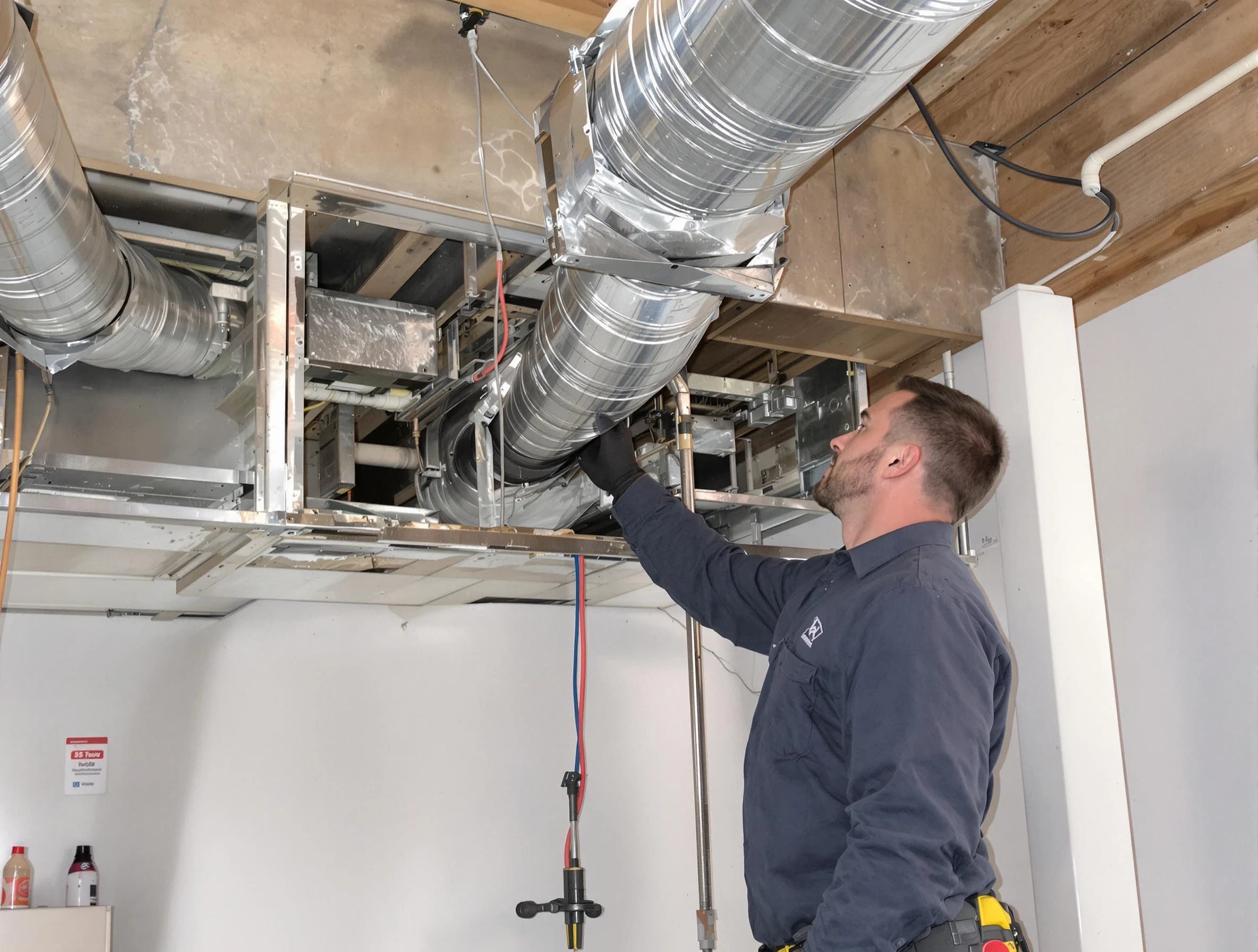 Dumbarton Air Duct Cleaning technician performing professional air duct repair using specialized tools in Dumbarton