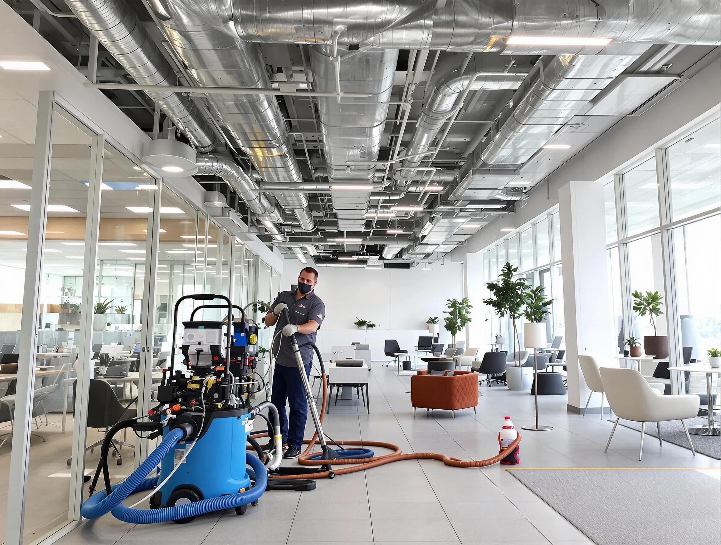 Dumbarton Air Duct Cleaning team conducting comprehensive commercial duct cleaning at a business location in Dumbarton