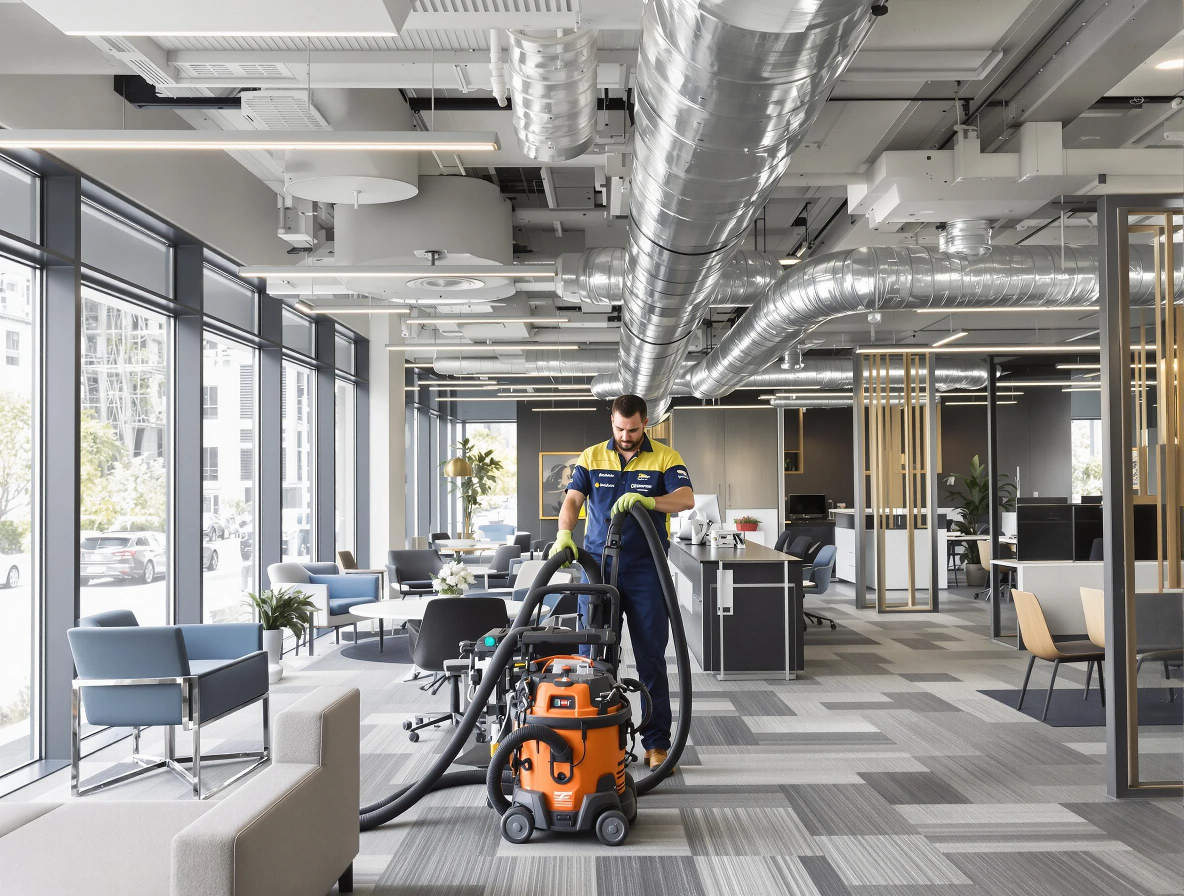 Dumbarton Air Duct Cleaning team performing thorough commercial duct cleaning at a Dumbarton business center